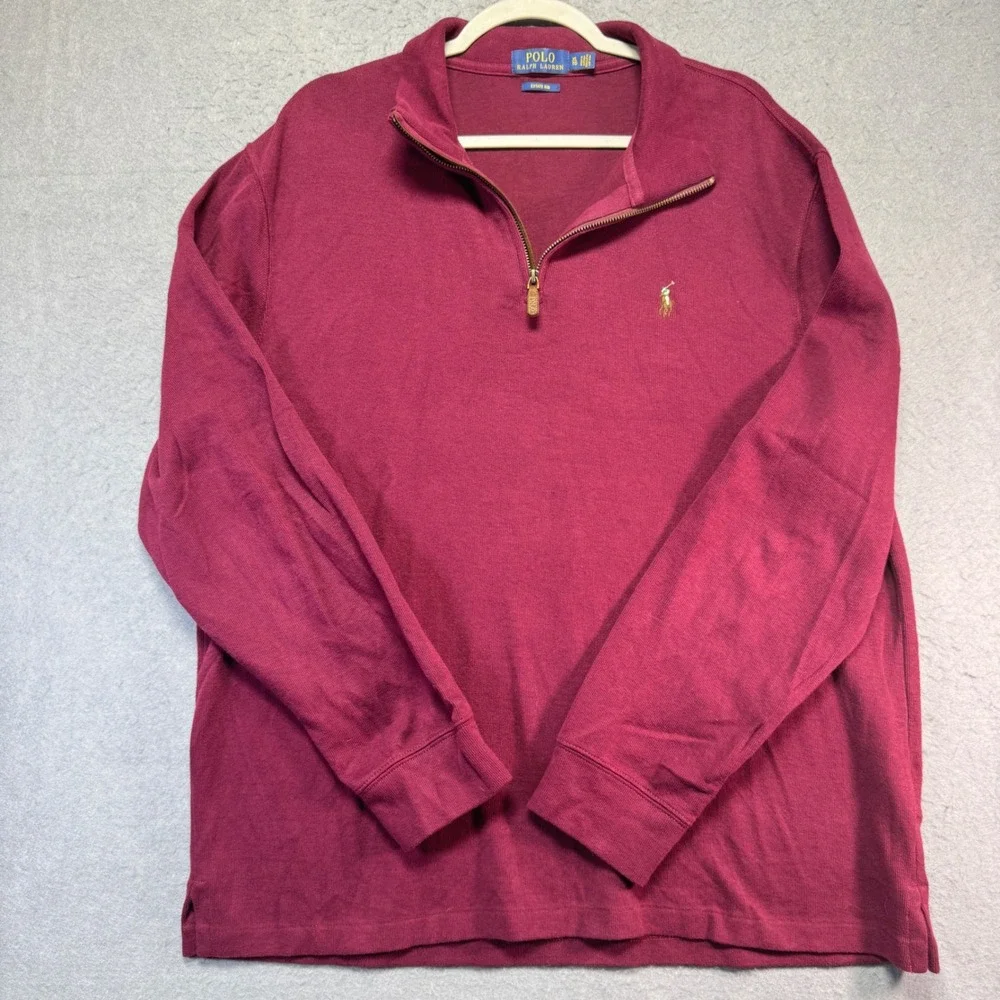 Polo Ralph Lauren Men's Burgundy Quarter Zip Flesh Pony Pullover‎ Shirt Size XLh